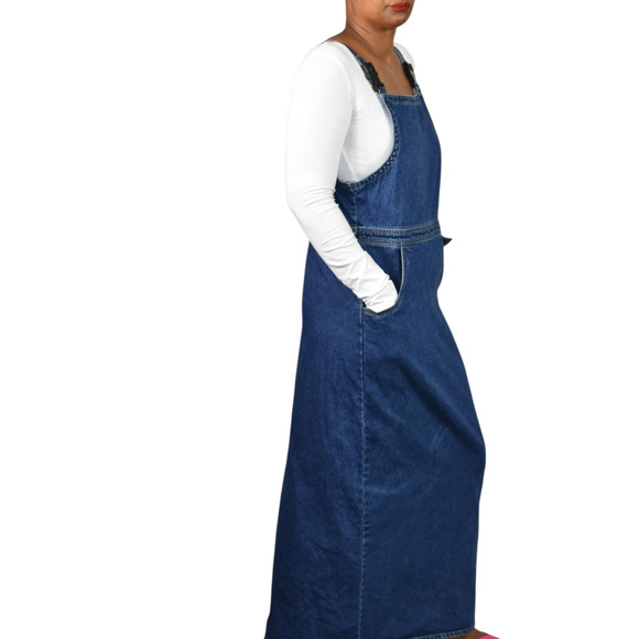 Vintage JLNY Bib Overalls Dress Denim Straps Buckle Straight Maxi Cotton Medium - Picture 14 of 16